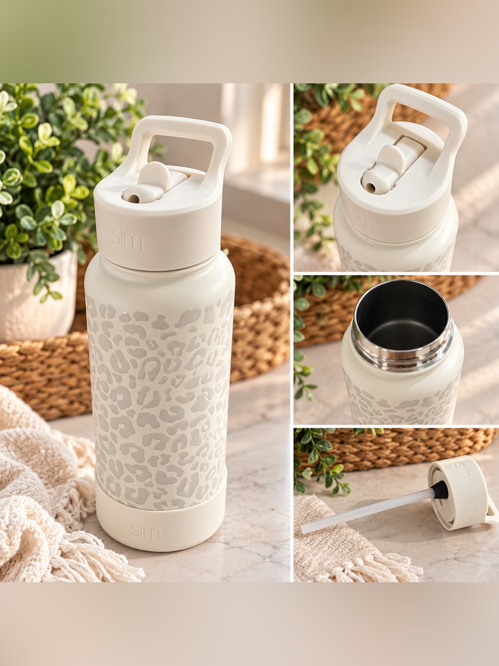 Ivory Leopard Print Stainless Water Bottle